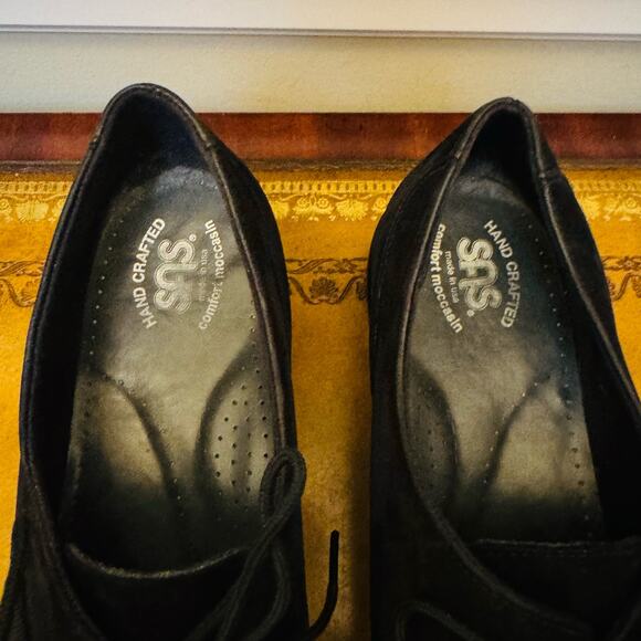 SAS Petra Charcoal Black Suede Leather Handcraft Comfort Moccasin Lace Shoes 10 - Picture 7 of 10